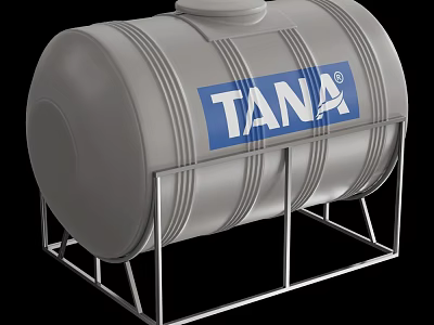 TANA Gray Cylindrical Industrial Storage Tank With Sturdy Metal Stand 3d model