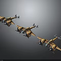 Vintage Spacecraft Models With Brown Blue Color Mechanical Details Arranged On Dark Background