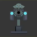 Futuristic 3D Model Mechanical Automated Weapon Turret With Blue Glowing Elements And Stable Base 3d model