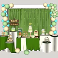 Bruchen Commercial Baking Equipment With Cake Display Green Backdrop And Balloon Arrangements