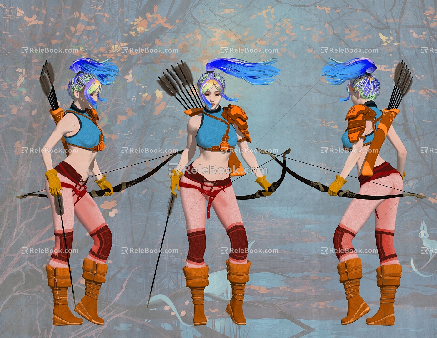 Woman female bow archer video game characters 3d model