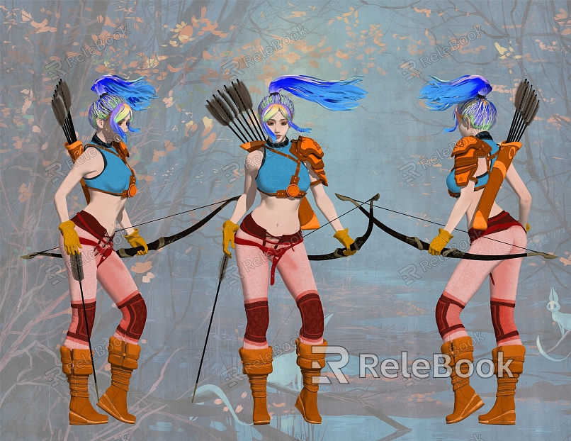 Woman female bow archer video game characters model