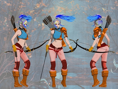 Woman female bow archer video game characters model