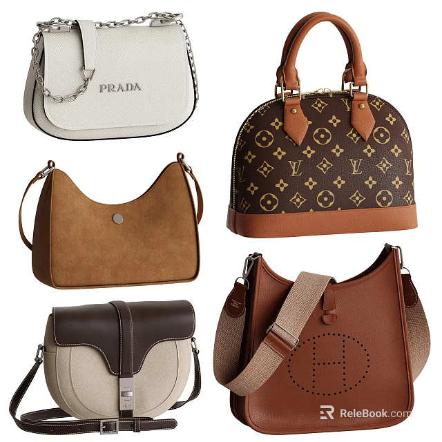 Fashionable Handbags in Various Trendy Styles with Leather Suede and Unique Designs 3d model 