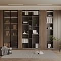 Modern Italian Light Luxury Bookcase Leisure Chair Ornaments Green Planting 3d model