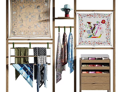 Stylish Wooden Wardrobe Storage With Hanging Scarves Silk Scarves Hat And Drawer Cabinet 3d model