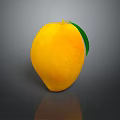 Fresh Ripe Yellow Mango With Green Leaf On Dark Background Showing Reflection