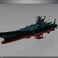 Detailed Teal And Red Model Battleship With Upper Superstructure And Deck Details