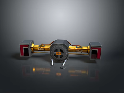Industrial Mechanical Device With Yellow Structure Black Red Components Circular Center Support Legs 3d model
