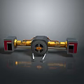 Industrial Mechanical Device With Yellow Structure Black Red Components Circular Center Support Legs