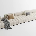 Modern Beige Upholstered Sectional Sofa With Throw Pillows And Decorative Blanket 3d model
