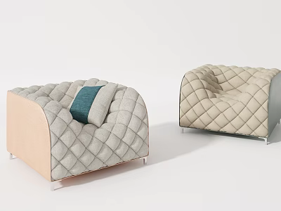 Modern Lazy Sofa With Quilted Diamond Pattern Beige Fabric Light Brown Armrest And Teal Cushion 3d model