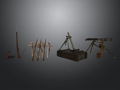 Vintage Military Weapons Collection Including Rifle Spears And Machine Gun 3d model