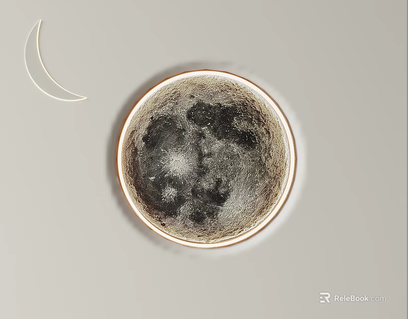 Modern Circular Wall Lamp With Textured Moon Surface And Crescent Decoration 3d model