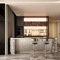 Elegant Modern Sideboard With Bar Counter Stools Decorative Backsplash And Wine Bottles