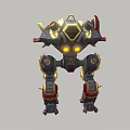 Yellow And Red Armored Mechanical Robot Character With Detailed Structure Design
