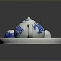 Blue And White Porcelain Tea Set With Teapot Teacup Tray Traditional Pattern