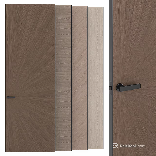Modern Wooden Interior Doors With Various Textures Colors And Black Handles 3d model 