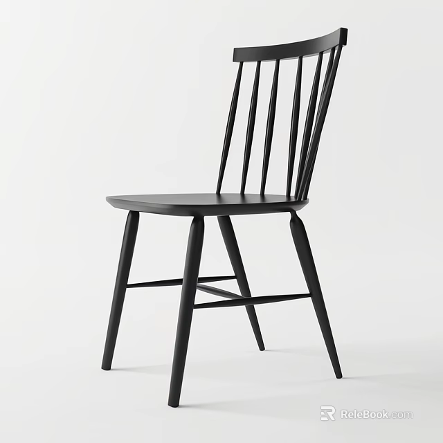 Modern Black Wooden Single Chair With Slat Back And Straight Leg Design 3d model 
