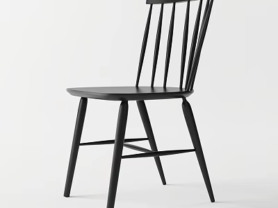 Modern Black Wooden Single Chair With Slat Back And Straight Leg Design 3d model