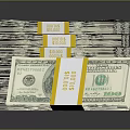 Stacks of 100 Dollar Bills Bound with Yellow Straps Labeled 10000 USD on Dark Surface