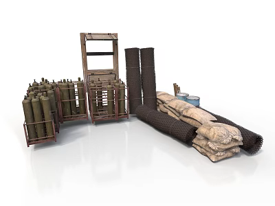 Modern Tactical Training Gear Setup With Ammunition Racks Netting And Sandbags 3d model