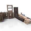 Modern Tactical Training Gear Setup With Ammunition Racks Netting And Sandbags