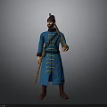 Traditional Man Wearing Blue Robe With Hat Beard Quiver And Long Stick
