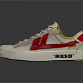 White Stylish Sneakers with Red Floral Design Yellow Accents and Fame Brand Logo
