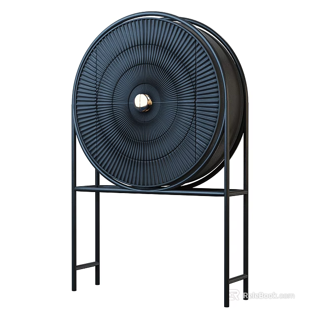 Black Decorative Cabinet With Round Design Metal Stand And Central Light Bulb 3d model 