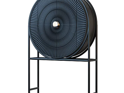 Black Decorative Cabinet With Round Design Metal Stand And Central Light Bulb 3d model