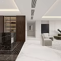 Elegant Modern Living And Dining Room Interior With Marble Floor And Comfortable Sofa Chairs