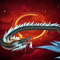 Mythical Flying Dragon With White Mane And Black Scales On Red Cloudy Background