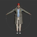 Man Wearing Red Cap Light Blue Shirt And Beige Long Coat With Arms Outstretched