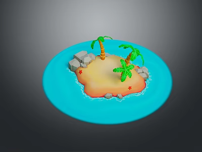 Tropical Beach Landscape With Palm Trees Blue Water Rocks And Flowers 3d model