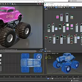 Pink Toy Monster Truck With Large Black Tires And Candy Themed Design