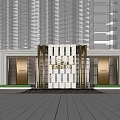 Modern Entrance Gate Design With Tall Glass Buildings And Decorative Metal Structure