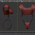 Burgundy Minimalist Bikini Sets With Short Sleeve Tops And Tie String Bottoms