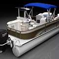 Stylish Pontoon Boat With Blue Canopy Comfortable Seats And White Pontoons