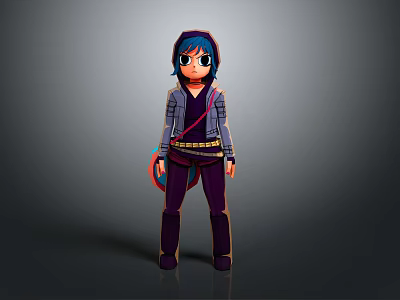 Game Movie Character With Blue Hair Glasses Gray Jacket Purple Pants Golden Belt Standing Pose 3d model