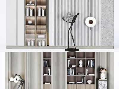 Elegant Modern Bookshelf Interior Design With Books Decorative Items And Stylish Lamps 3d model