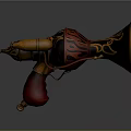 Ornate Decorative Blaster With Red Black Patterns And Yellow Horn Shaped Nozzle 3d model