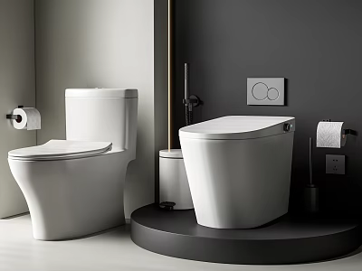 Modern Toilets With Different Design Styles In Bathroom Interior And Accessories 3d model