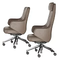 Single Chair Modern Leather Beige Brown Swivel Wheels Office Home Use Design