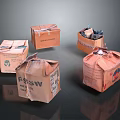 Various Packaged Household Items In Cardboard Boxes And Paper Bags For Storage