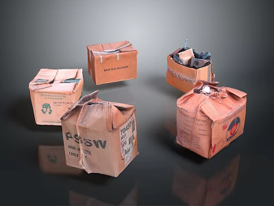 Various Packaged Household Items In Cardboard Boxes And Paper Bags For Storage 3d model