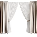 Elegant Double Layer Curtains With Tied Design Brown Outer And White Sheer Inner 3d model