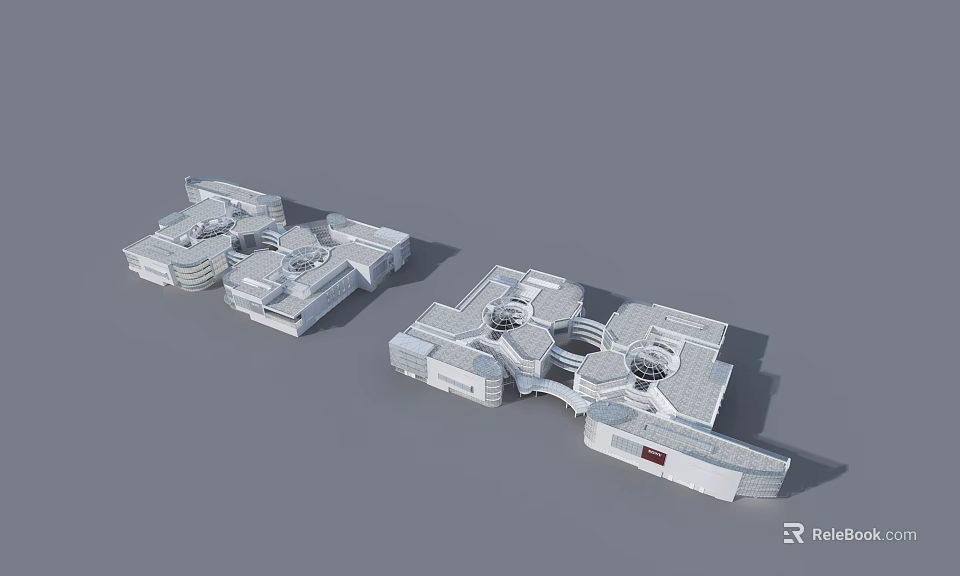 Modern Commercial Complex Architectural Design With Connected Buildings And Circular Open Spaces 3d model