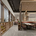 Modern Hotpot Restaurant Interior With Woven Rattan Pendant Lights Green Plants And Red Accent Wall