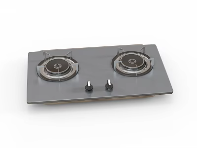 Double Burner Gas Stove With Stainless Steel Surface And Control Knobs 3d model